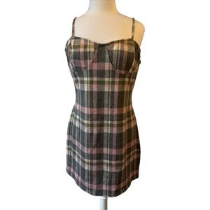 Stitch & Pine Bodycon Plaid Dress Women's XL Y2K Sexy Grunge Schoolgirl Academia